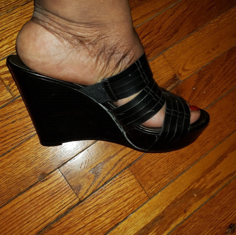 Peep Toe Black Wedge Sandals
